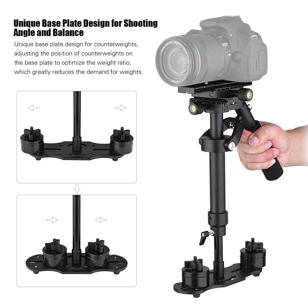 S40 Professional 40cm Aluminum Alloy Handheld Stabilizer with Quick Release Plate and Clamp Base for Canon / Nikon / Sony / DS- Black