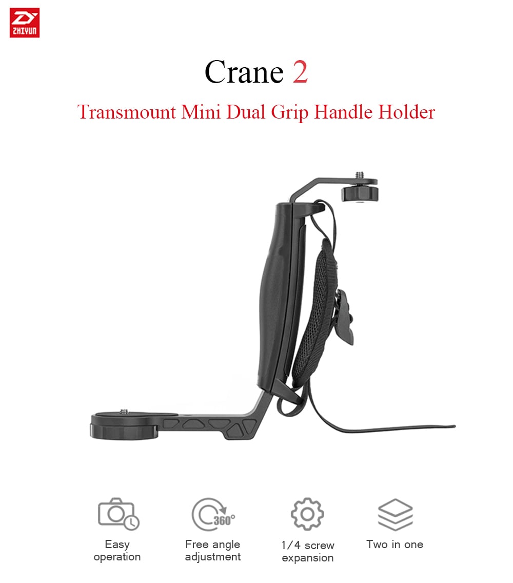 Zhiyun Gimbal Accessory L Bracket Mini Dual Grip Handle Holder with Wrist Strap for Crane 2 Stabilizer- Black