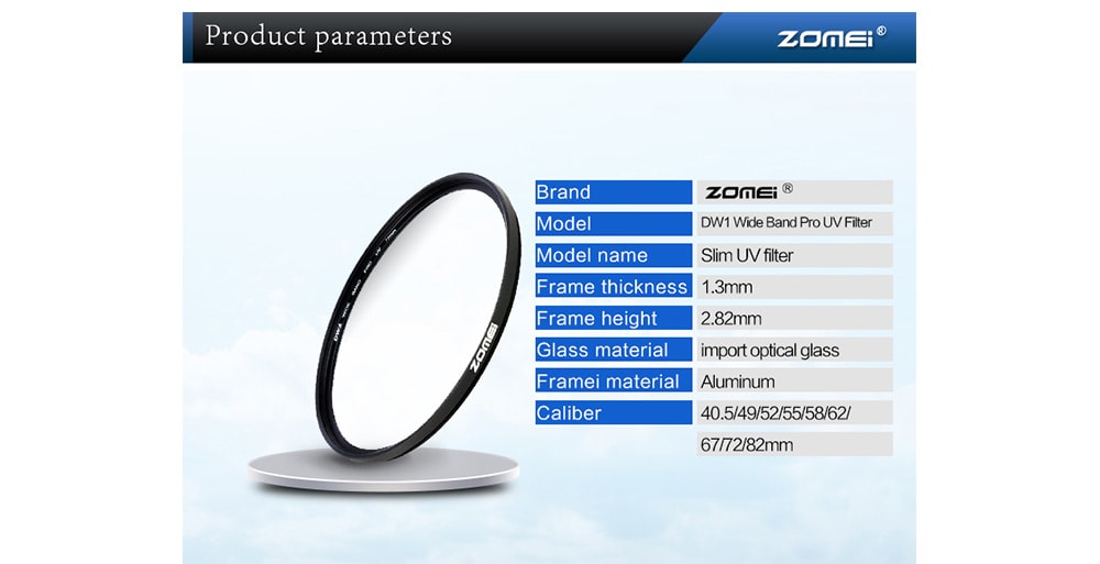 Zomei DW1 Wide Band Pro Slim UV Filter Lens Protector for Canon Nikon Camera- Black 55mm