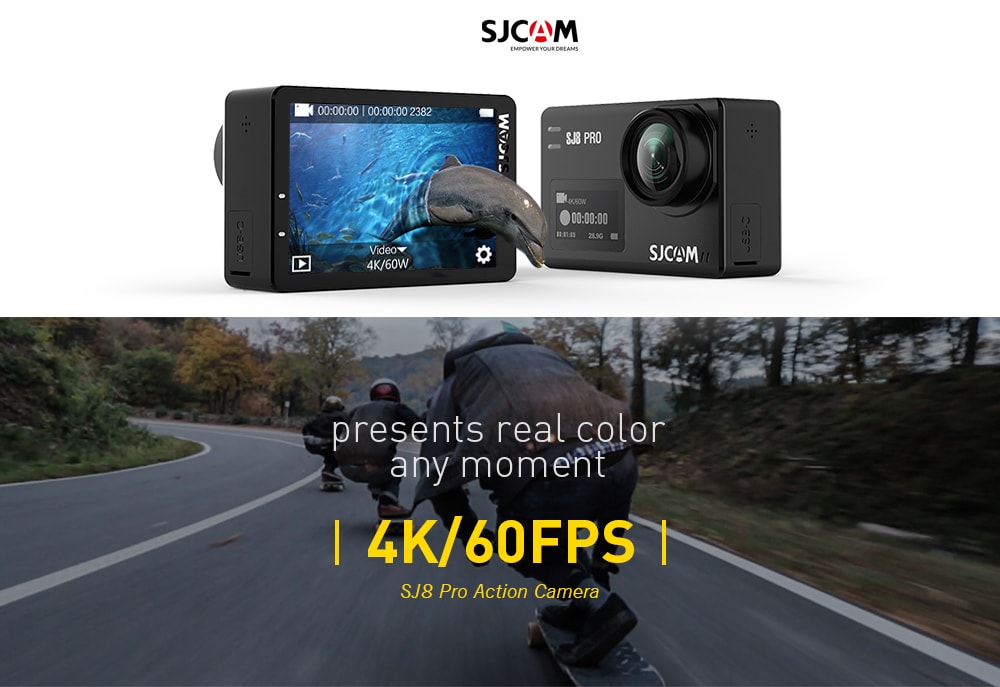 Original SJCAM SJ8 Pro 4K 60fps Dual Touch Screen WiFi Action Camera- Black