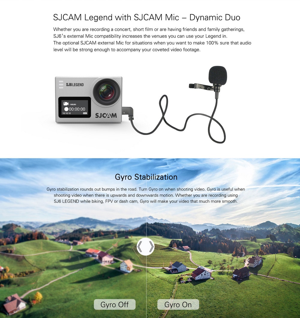 Original SJCAM SJ6 LEGEND 4K WiFi Action Camera Dual Screen Novatek  NTK96660 Chipset 166 Degree FOV- Black