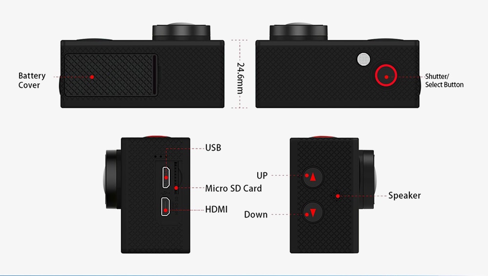 Original EKEN H9s 2 inch 4K Ultra HD WiFi Action Camera Waterproof Sports DV- Black