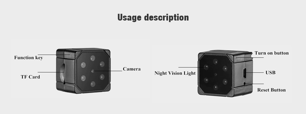 SQ19 Mini HD 1080P Action Camera Micro Lens Recorder Car DVR Sports DV- Black