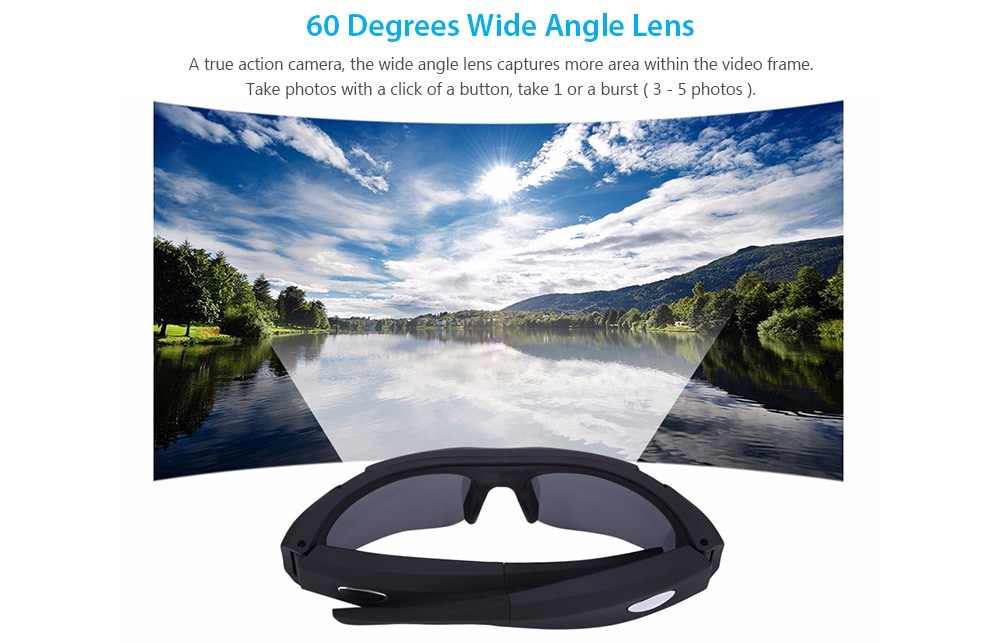 SM 16C Multi-function 65 Degree Wide Angle Eyewear Sunglasses Camera Video Recorder- Black
