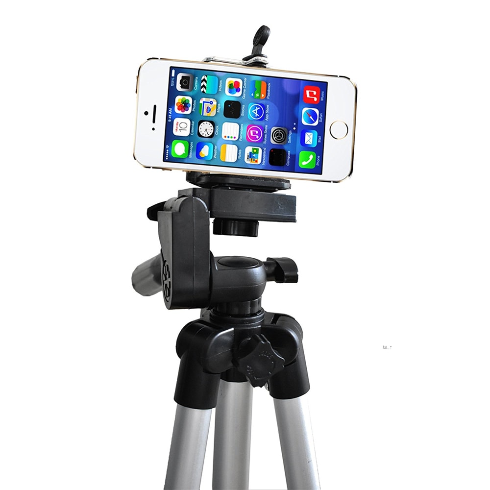 Three-way Head Lightweight Universal Tripod Camera + Cell Phone Clip Holder Camera Bracket- Black