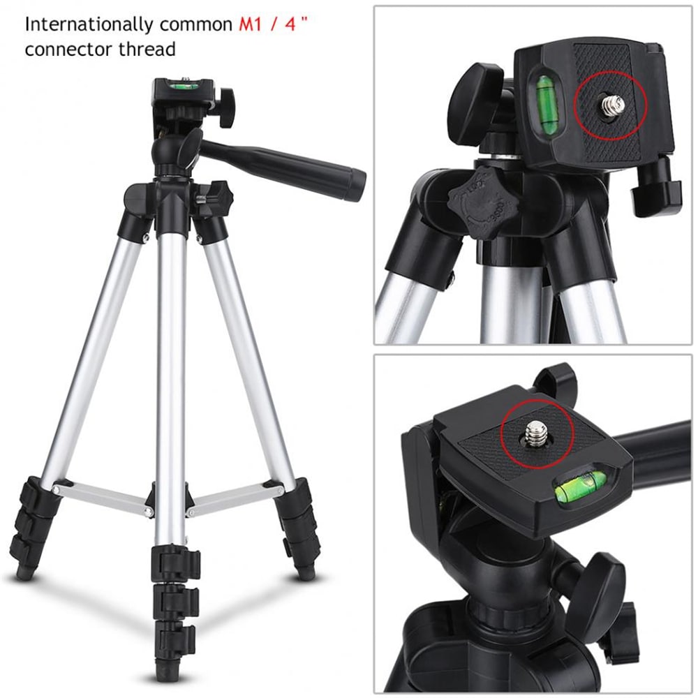 With Remote Control 3110 Tripod Stand 4-SECTION Lightweight Portable Mini Trip- Silver
