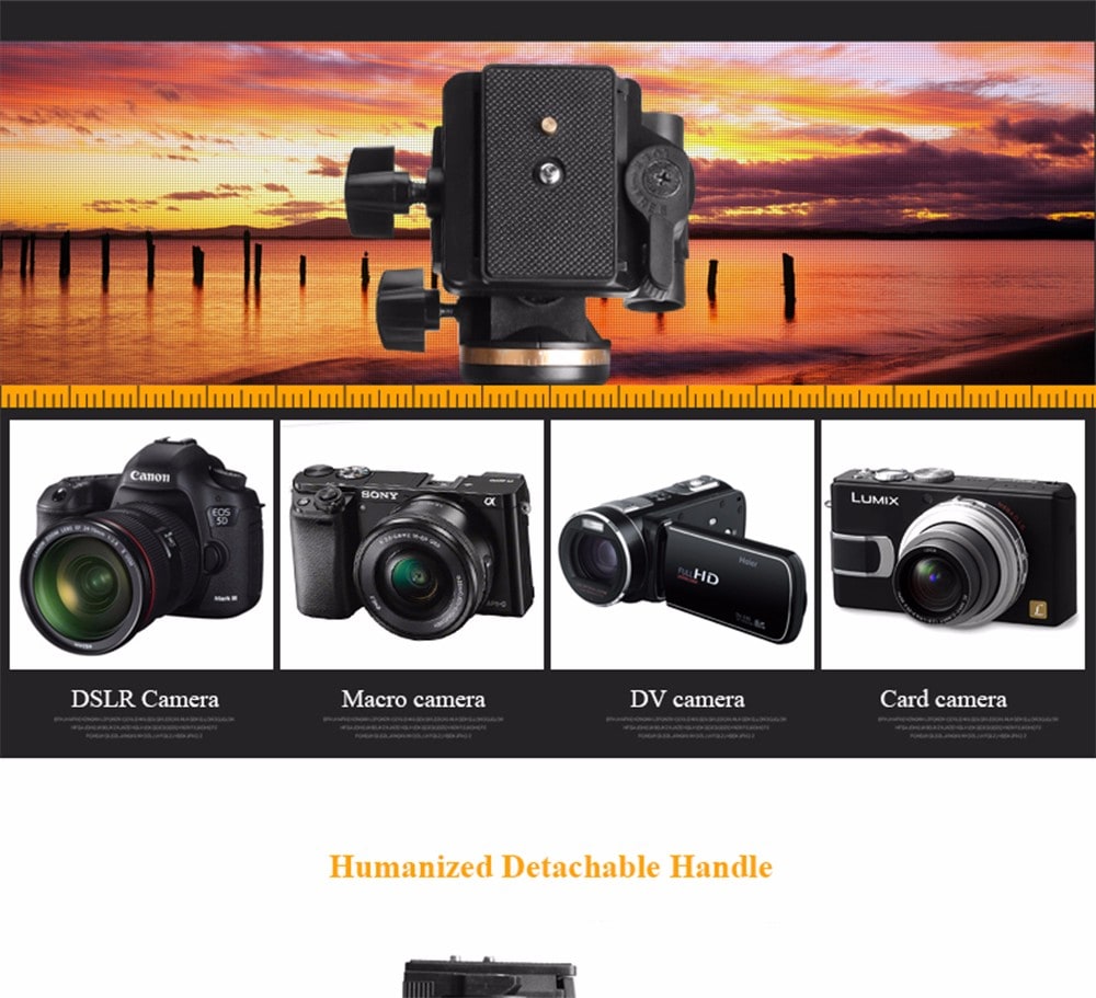 QZSD Q111S Video DSLR Digital Camera Tripod Portable Professional Photography Tripod Stand for Travelling- Black