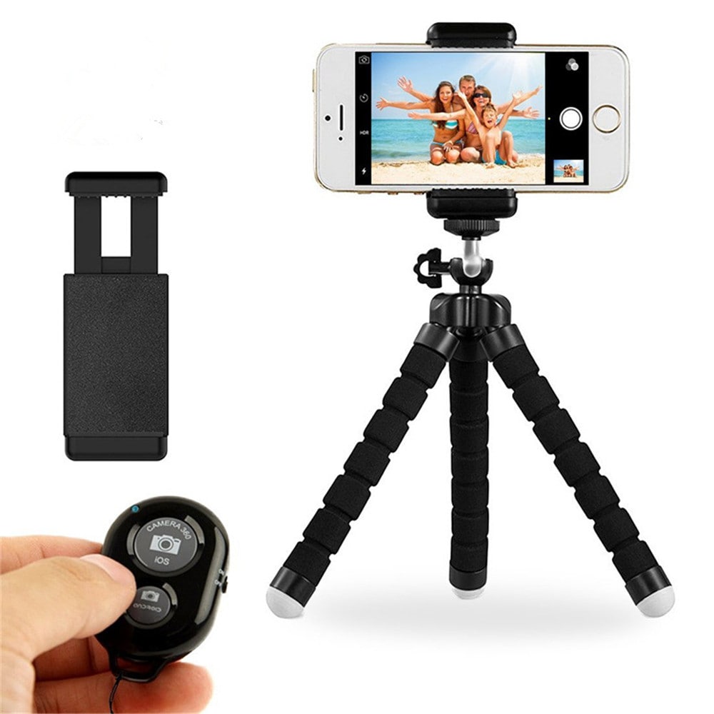 Phone General Sponge Octopus Tripod with Bluetooth Remote Control- Black
