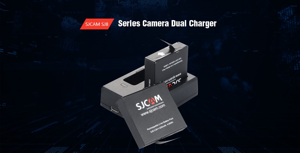 Original SJCAM Camera Battery Charger Dual-slot with Micro USB Cable for SJ8 Series Action Cameras- Black