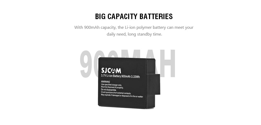 Original SJCAM 900mAh Battery + Dual Slot Charger for SJ4000 / SJ4000 WiFi / SJ5000 / SJ5000 WiFi / SJ5000 Plus / M10 / M10 WiFi / M10 Plus Action Camera- Black
