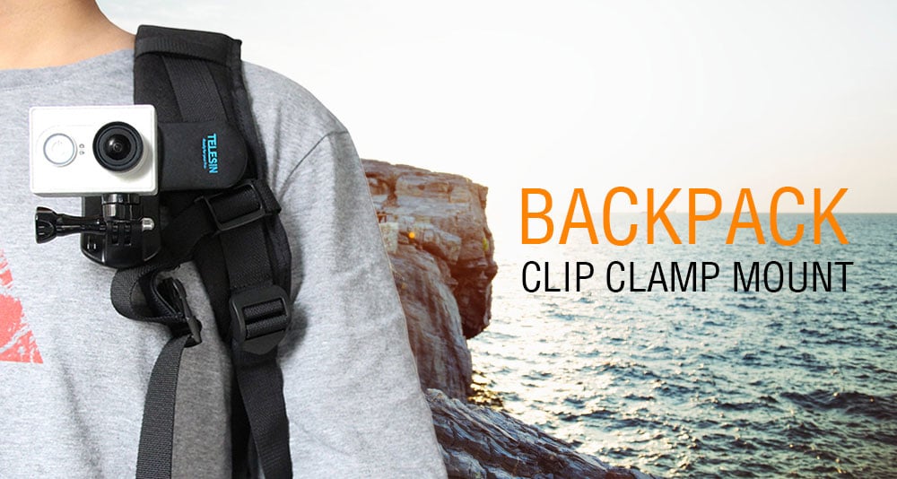 TELESIN Backpack Clip Mount 360 Degree Rotary Fast Clamp for GoPro Hero 3 / 3+ / 4 / Xiaomi Yi / SJCAM SJ4000 / SJ5000 Action Camera- Black