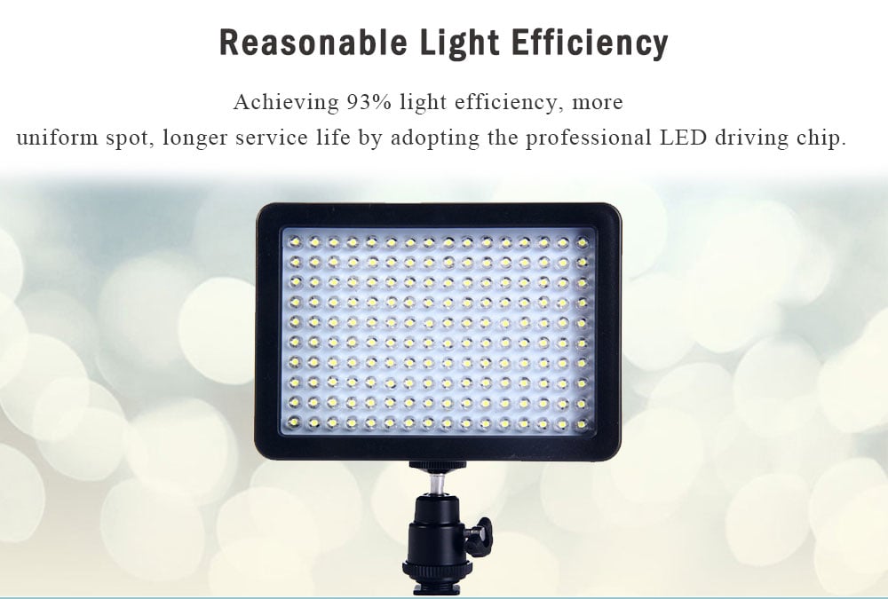 W160 LED Video Light Lamp 10.5W 1150LM 5600K / 3200K Dimmable for Canon Nikon Pentax DSLR Camera- Black