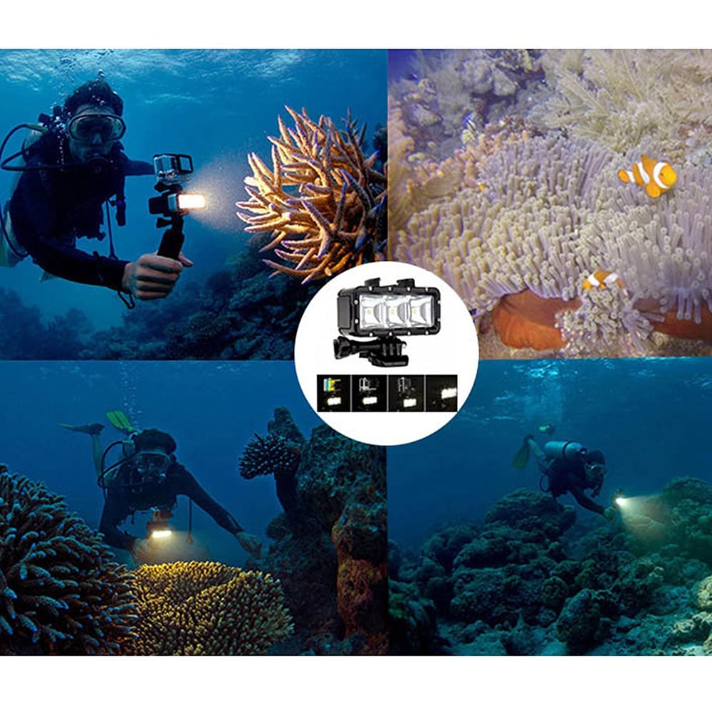 Video Diving Light - 30M Waterproof 3 LED Diving Lamp Video Light- Black