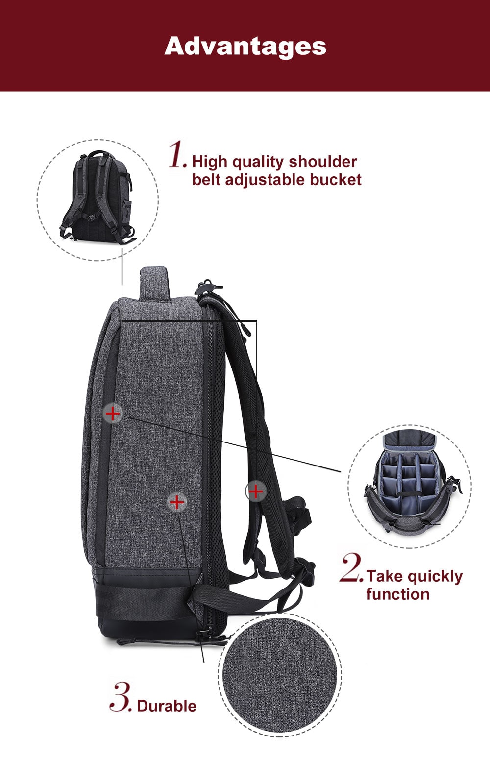 PROWELL DC22095 DSLR Camera Photography Backpack- Deep Gray