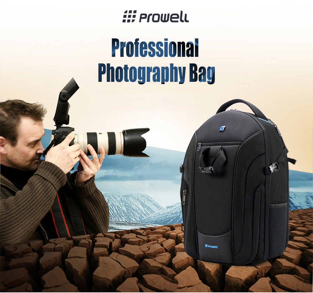 PROWELL DC21948 DSLR Camera Photography Backpack- Black