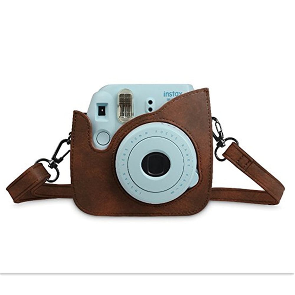 Protective Case for Fujifilm Instax Mini 8 Mini 8+ Mini 9 Instant Camera Premium Vegan Leather Bag Cover with Removable- Black
