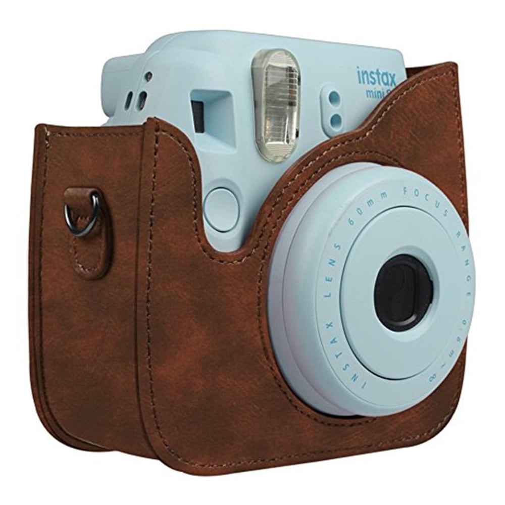 Protective Case for Fujifilm Instax Mini 8 Mini 8+ Mini 9 Instant Camera Premium Vegan Leather Bag Cover with Removable- Black