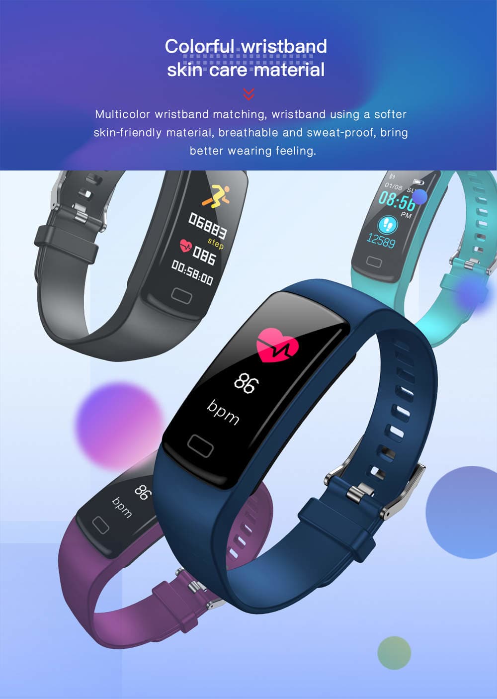 Y9 Smart Watch Color Screen Heart Rate Blood Pressure Monitoring Smart Watch- Multi-D
