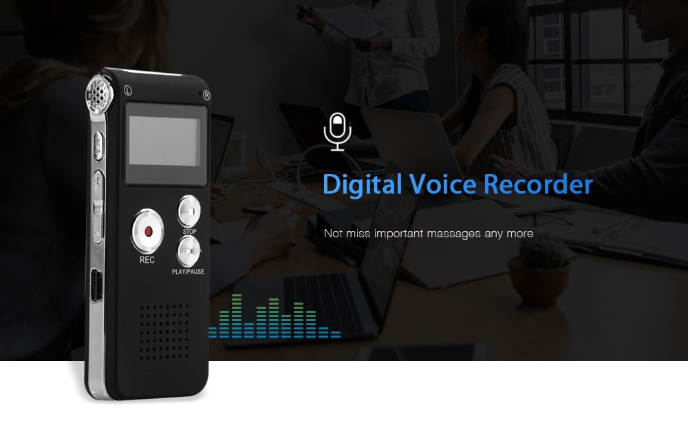 Professional 8GB GH609 Digital Voice Recorder with Time Display and Stereo Recording Function - Black- Black