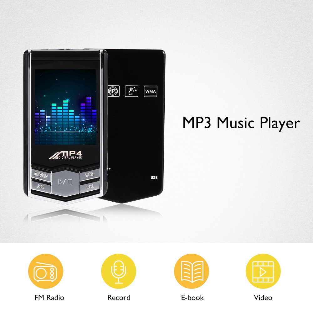 Portable 1.8 inch TFT Screen FM Radio E-book MP3 Music Player- Black