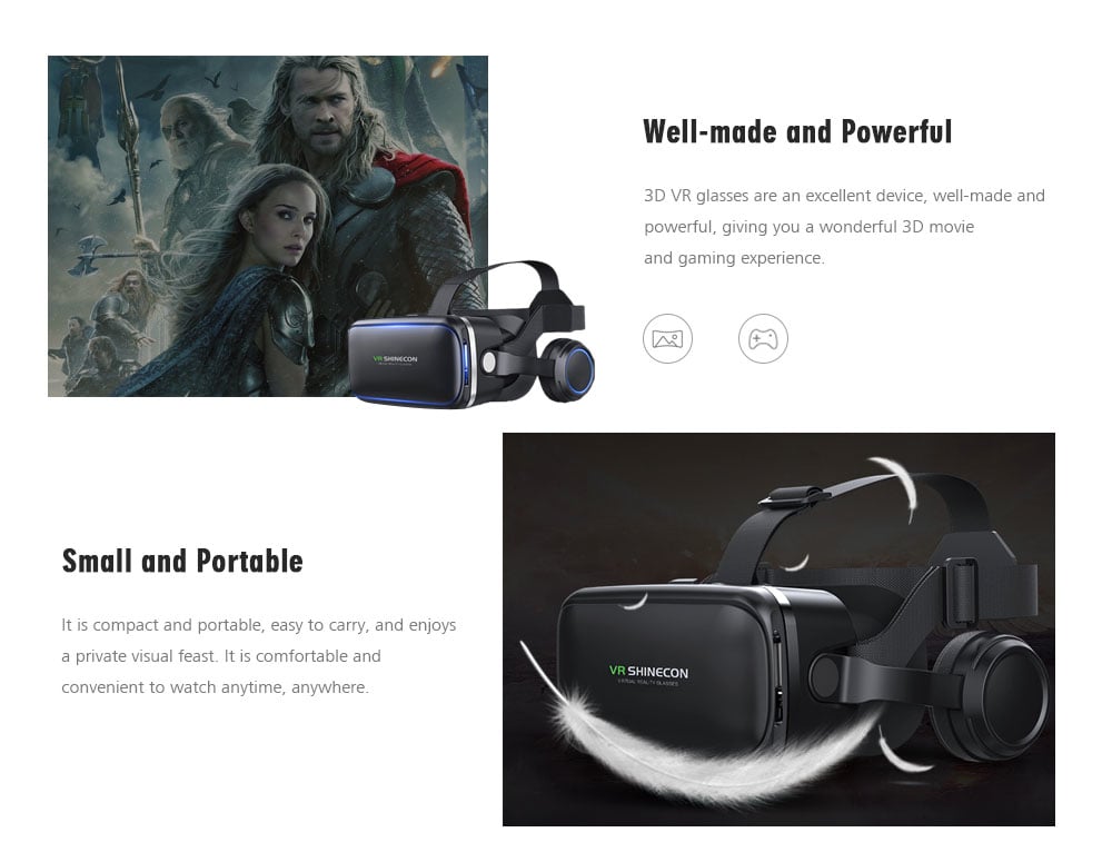 Headset with Remote Controller 3D Glasses Virtual Reality for VR Games- Black
