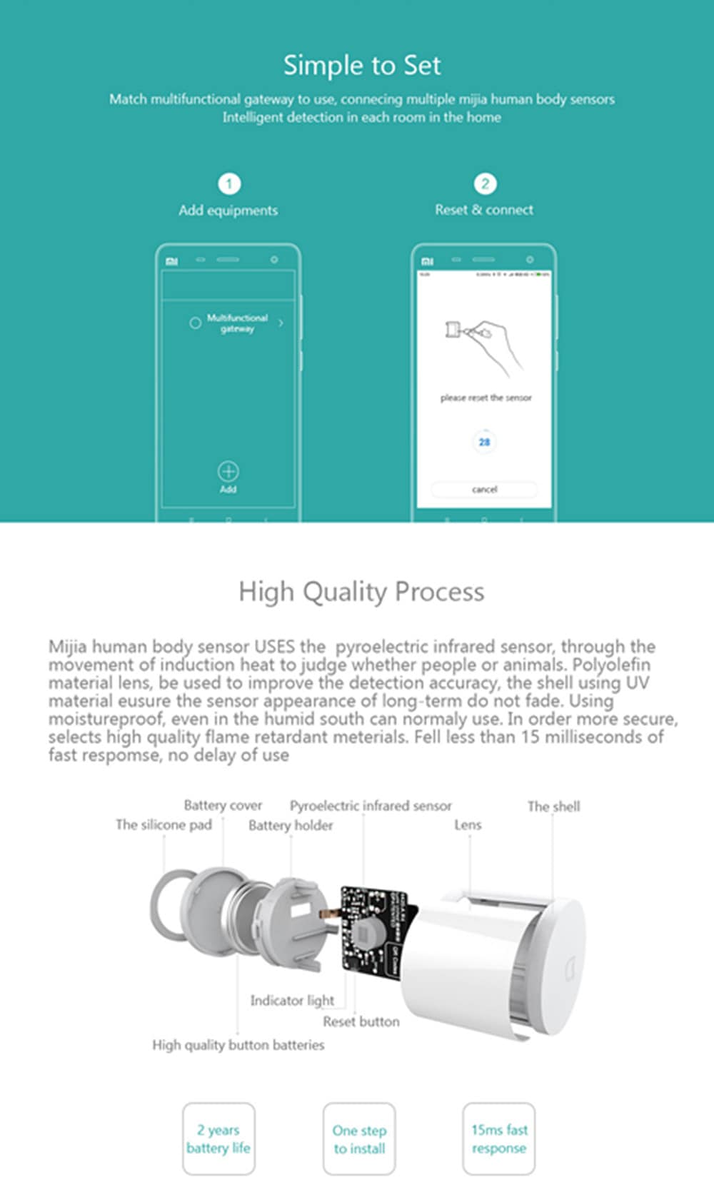 Xiaomi Mijia Smart Human Body Motion Sensor ZigBee Wireless Connection- White