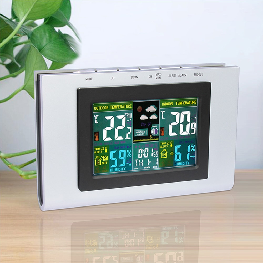 XY - TQ3 Weather Forecast Clock Creative Home Wireless Temperature and Humidity Meter LCD Electronic Screen- Silver