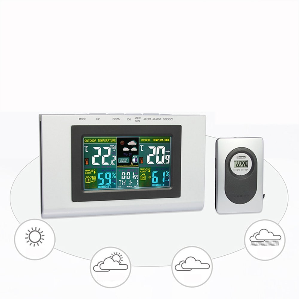 XY - TQ3 Weather Forecast Clock Creative Home Wireless Temperature and Humidity Meter LCD Electronic Screen- Silver