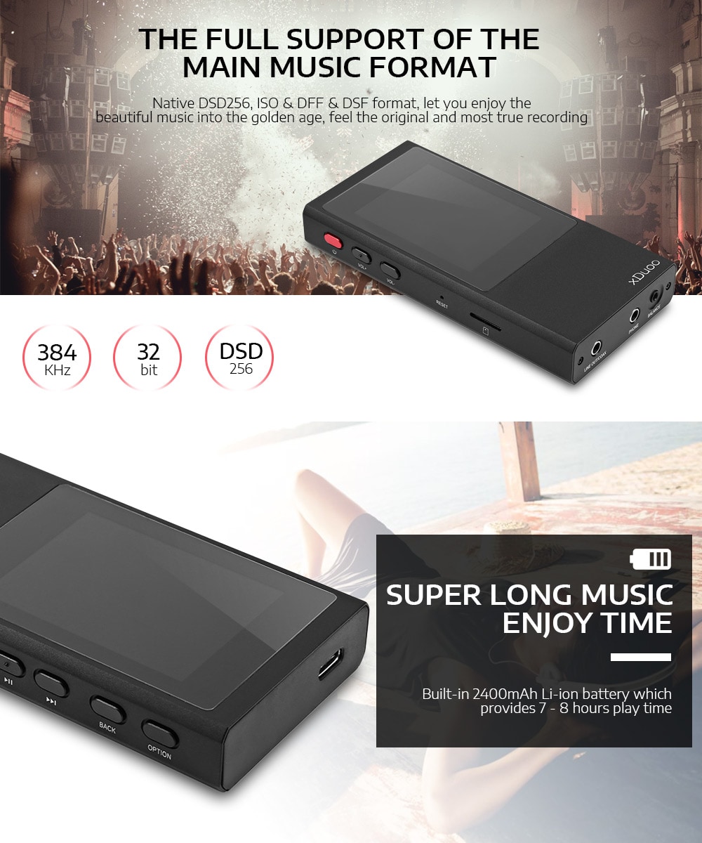 xDuoo X20 Hi-Fi Lossless Audio Music Player MP3 with 2.4 inch Screen 256GB Storage- Black