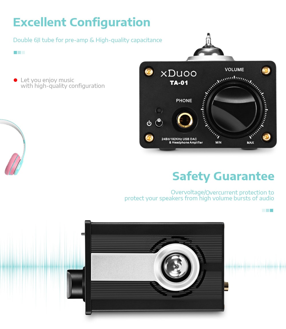 xDuoo TA - 01 Portable Powered Hybrid Tube Audio Headphone Amplifier- Black