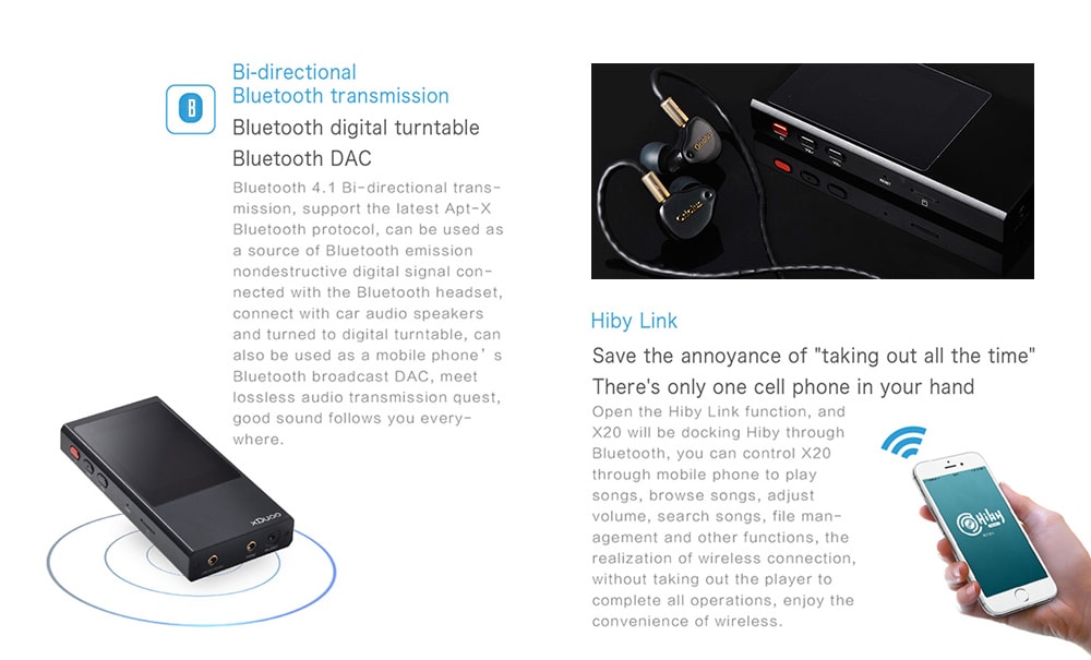 XDUOO X20 Portable Lossless Music Player Bluetooth HiFi MP3 Player Balance out- Black