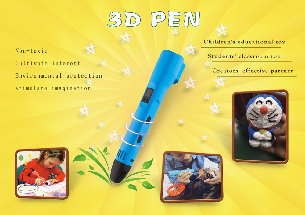 QW01 - 012A 3D Printing Pen for Kids Educational Toy- Yellow UK Plug