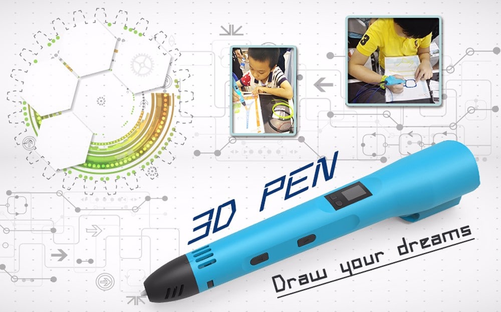 QW01 - 012A 3D Printing Pen for Kids Educational Toy- Yellow UK Plug