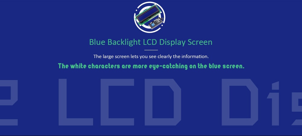 IIC / I2C + 1602 Blue Screen LCD Display Module for Arduino- Blue