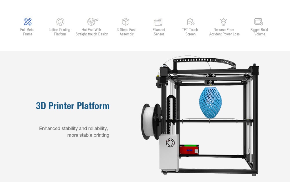 Tronxy X5S Industrial Grade High-precision Metal Frame 3D Printer Kit- Black EU Plug