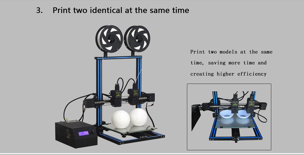 TL - D3 Dual Nozzle 3D Printer 300 x 300 x 400mm- Black US Plug