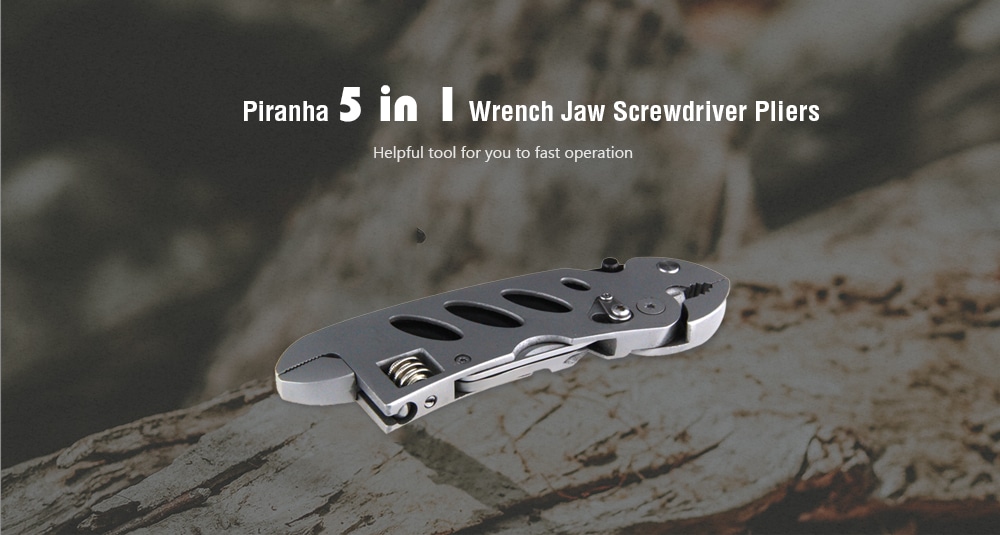 Piranha 5 in 1 Jaw Screwdriver Plier Knife Repair Tools- Silver Gray