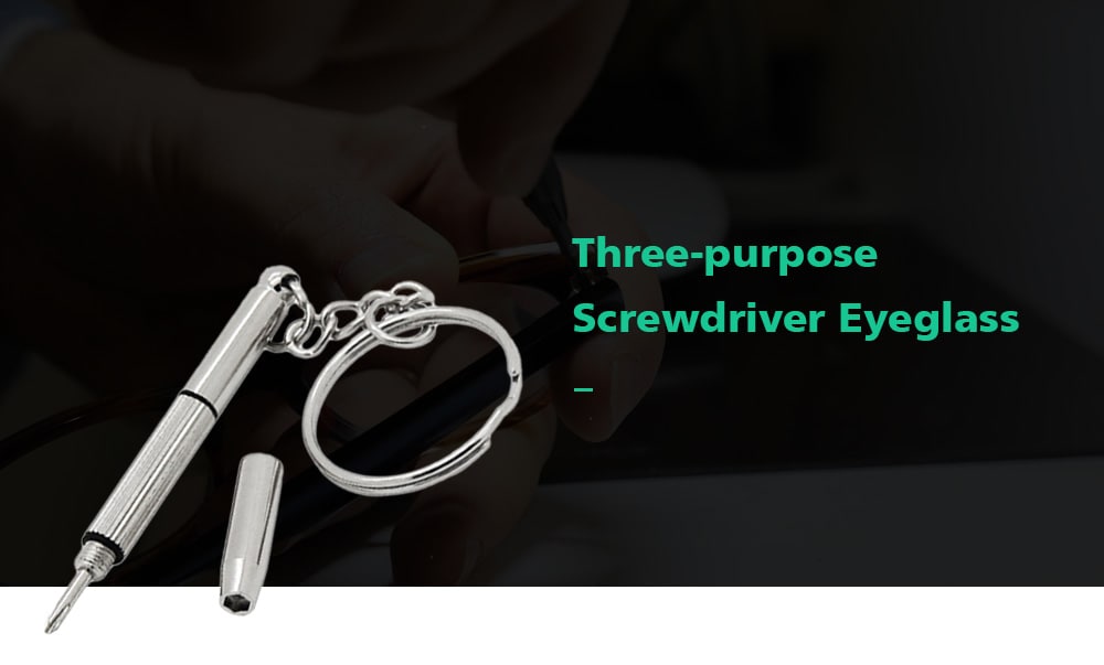 Stainless Steel Three-purpose Mini Screwdriver Eyeglass Repair Tool with Keychain- Silver