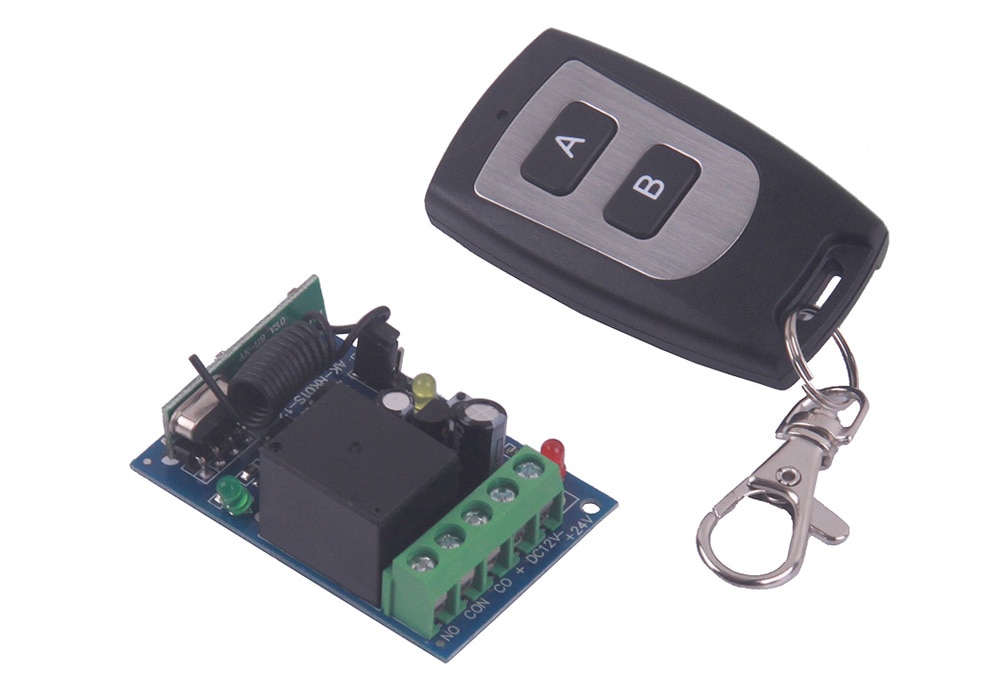 DC12V Single Channel Wireless Remote Control Switch for Learning - 2 Buttons- Black