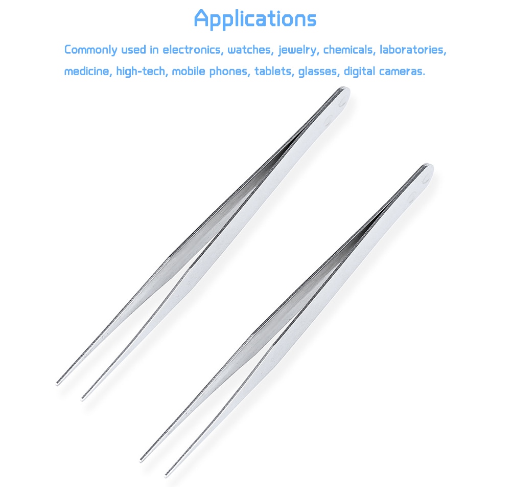 Tip Pointed Stainless Steel Tweezers 2PCS- Silver