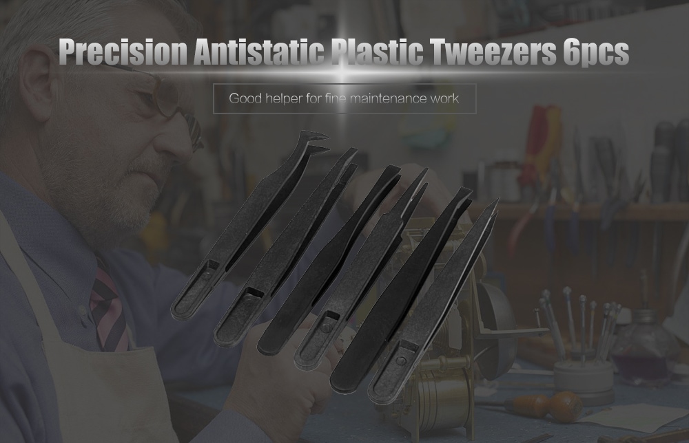 Plastic Precision Antistatic Tweezers Mobile Phone Repairing Tools 6pcs - Black