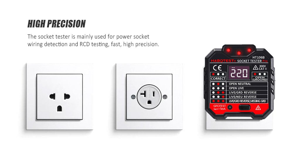 RCD Leakage Switch Detector Socket Tester- Black UK Plug