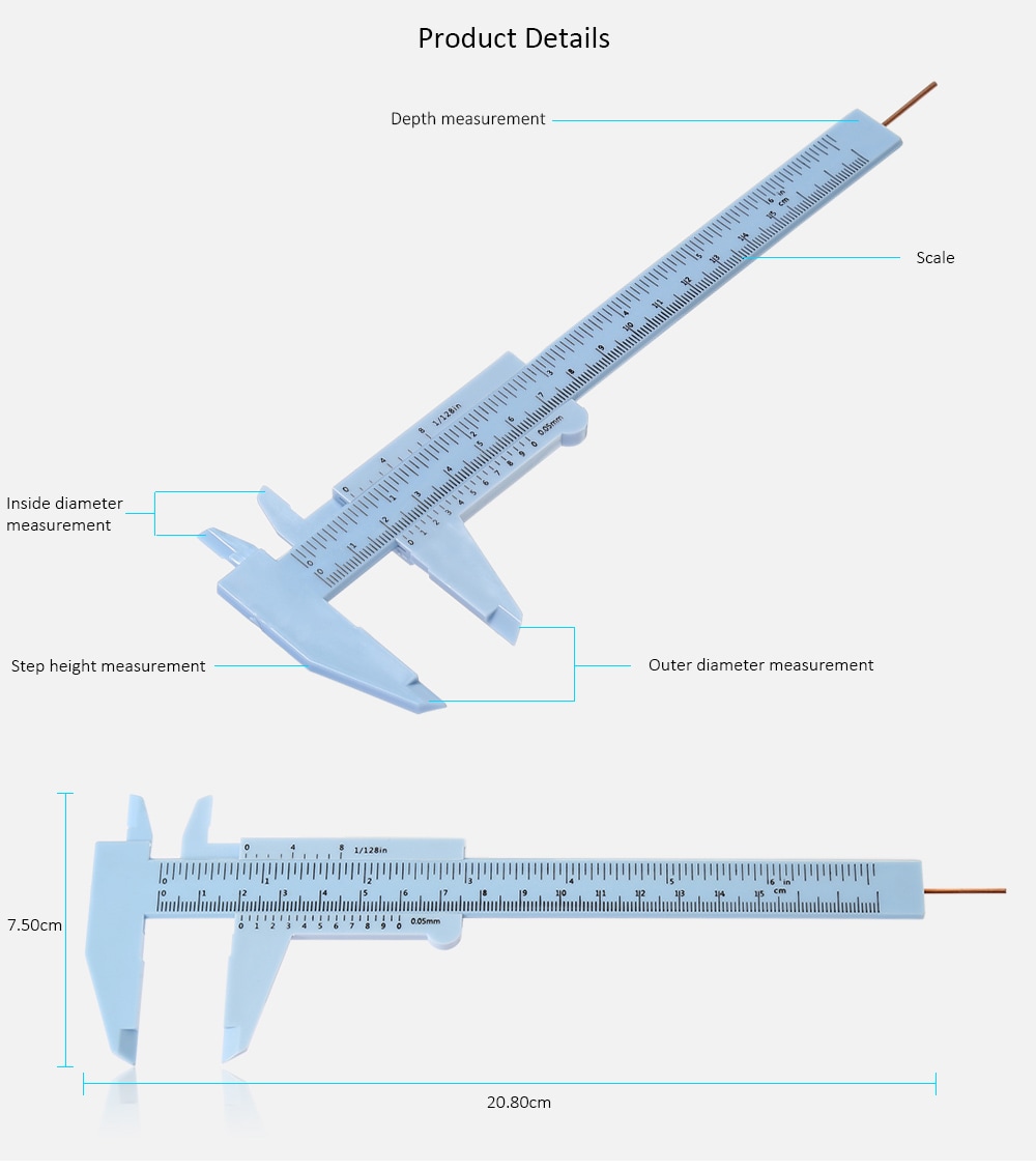 Plastic Vernier Caliper Measurement Tool- Lake Blue