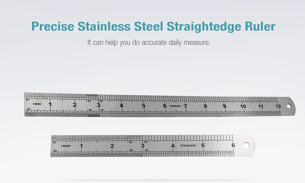 Precise Stainless Steel Straightedge Ruler 15 / 30cm- Silver 30CM