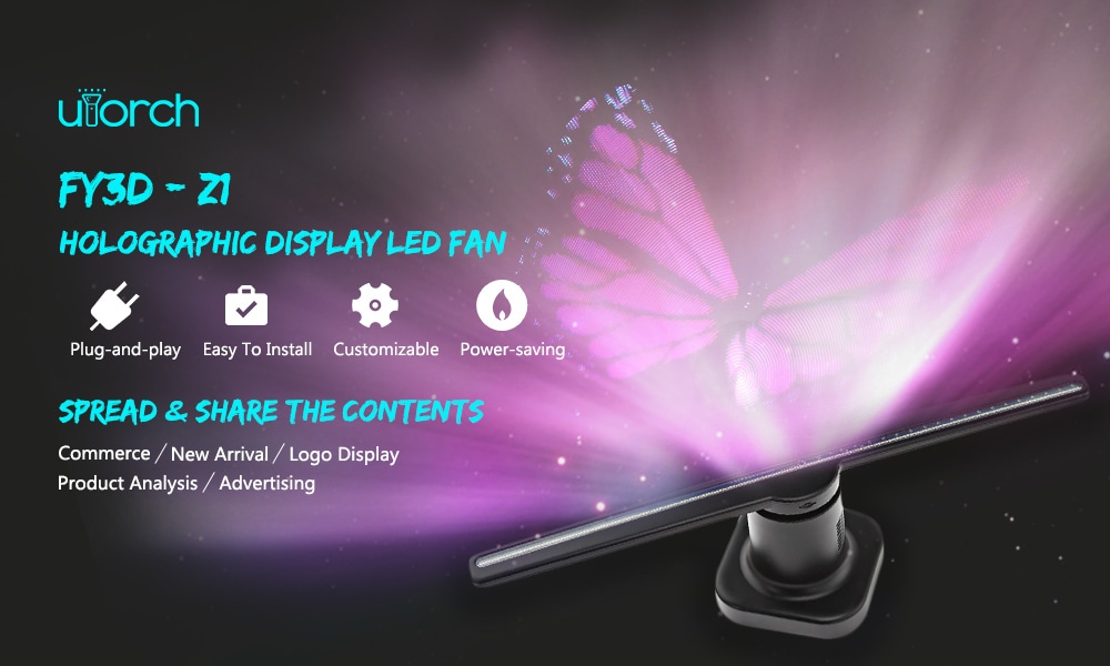 Utorch FY3D - Z1 Holographic Display LED Fan Advertising Machine Creates Illusion of 3D Hologram Graphic AC 100 - 240V- Black US Plug