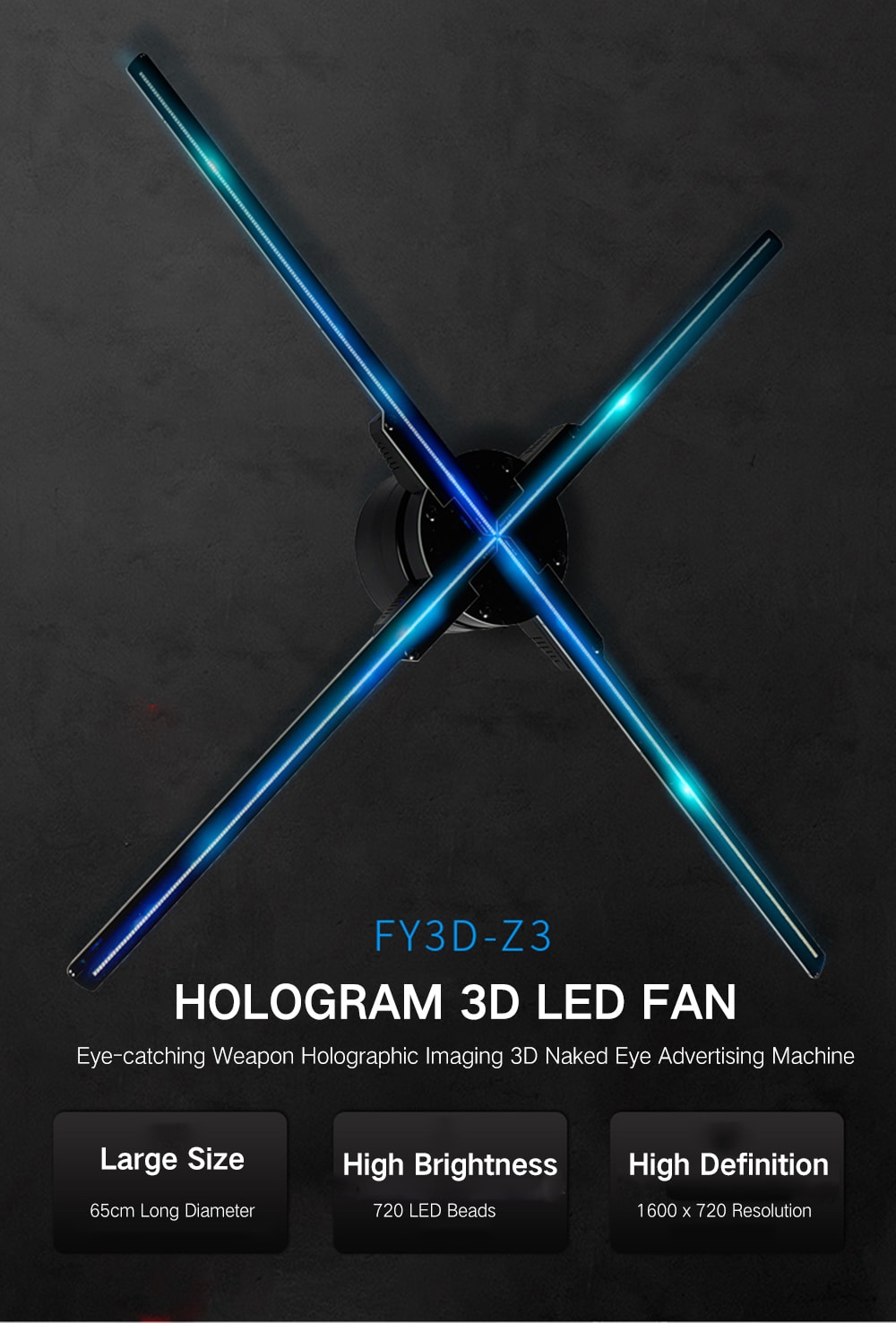 Utorch Z3 Holographic Display LED Fan Advertising Machine AC 100 - 240V- Black