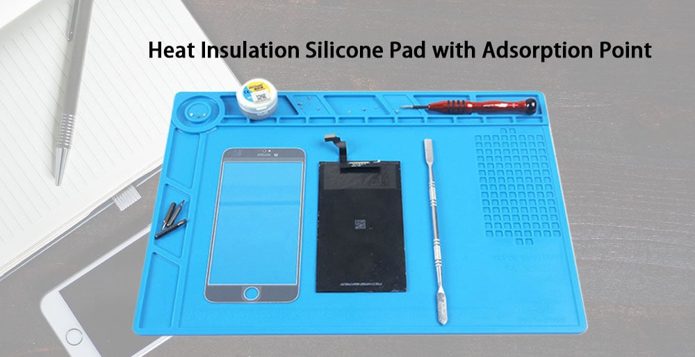 S - 140 Heat-resistant Soldering Mat Heat Insulation Silicone Pad Maintenance Platform with Adsorption Point- Ocean Blue S-140