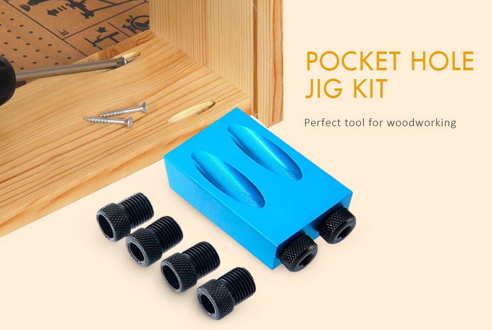 Woodworking Pocket Hole Jig Kit DIY Angle Drill Guider- Blue