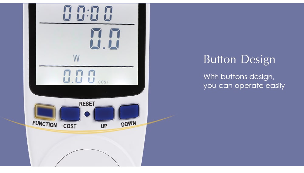 LCD Display Power Meter Socket Energy Monitor Watt Voltage Amps Measuring Outlet- White EU