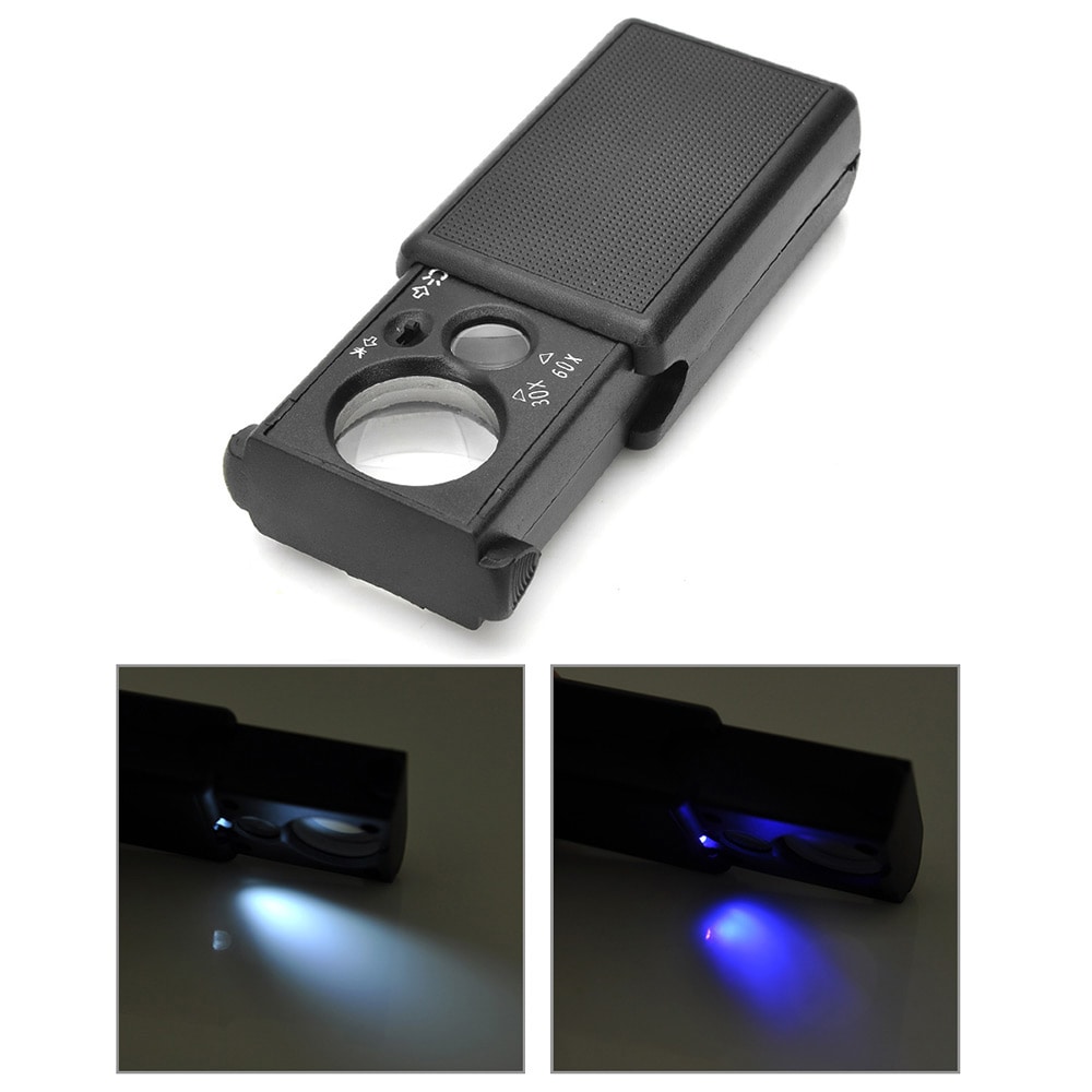  Pull-out Magnifier Loupe with LED / UV Light Magnified Tool- Black